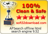 AFSearch offline html search engine 9.52 Clean & Safe award